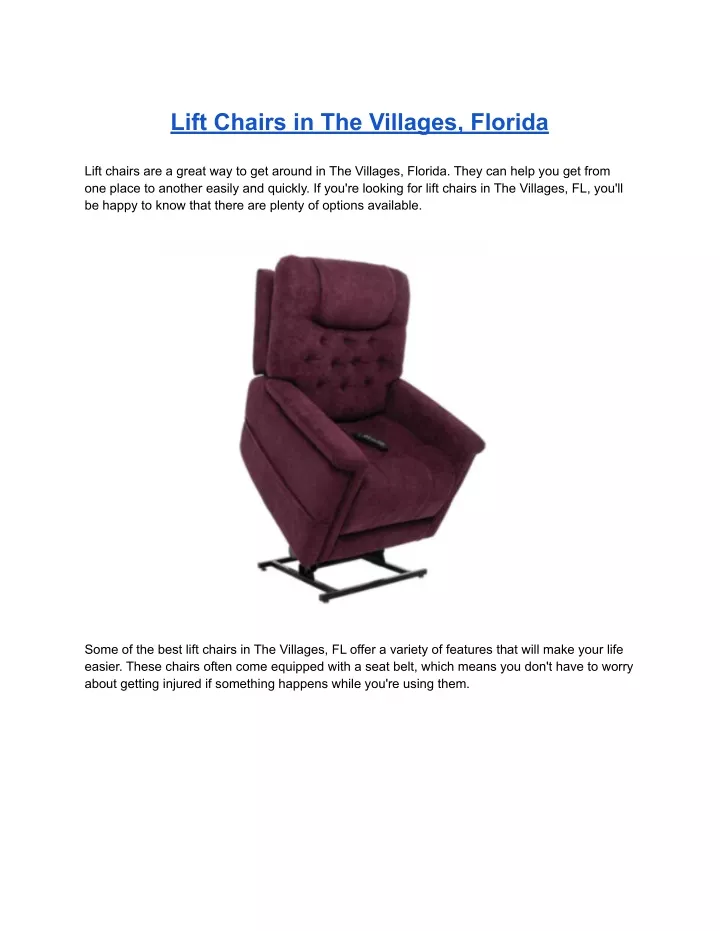 lift chairs in the villages florida