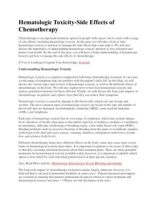 hematologic toxicity side effects of chemotherapy