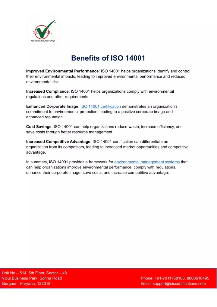 benefits of iso 14001