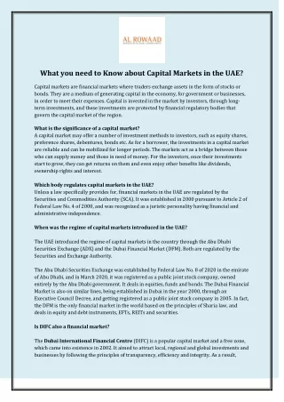 What you need to Know about Capital Markets in the UAE?