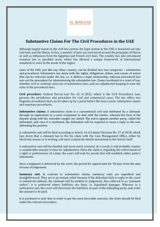 Substantive Claims For The Civil Procedures in the UAE