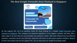 The Best Freight Forwarder from Thailand to Singapore