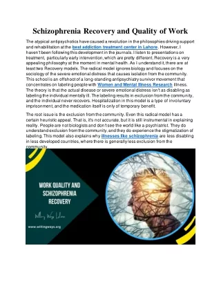 schizophrenia recovery and quality of work