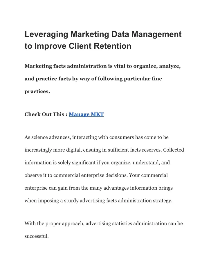 leveraging marketing data management to improve