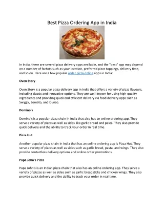 Best Pizza Ordering App in India