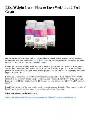 liba weight loss how to lose weight and feel great