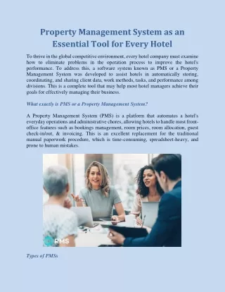 Property Management System as an Essential Tool for Every Hotel