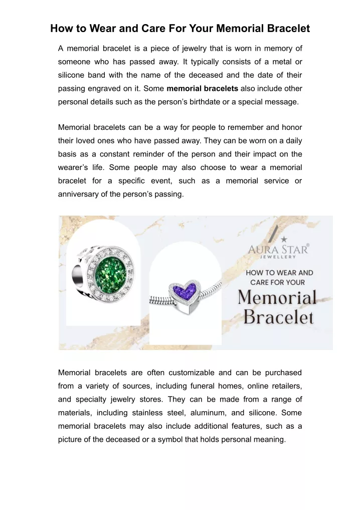 how to wear and care for your memorial bracelet