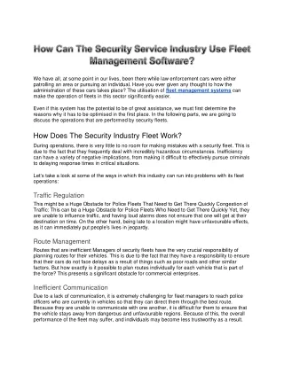 How Can The Security Service Industry Use Fleet Management Software