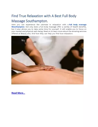 Find True Relaxation with A Best Full Body Massage Southampton