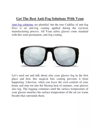 Get The Best Anti-Fog Solutions With Vzun