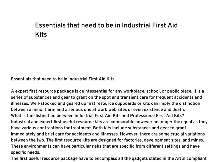 essentials that need to be in industrial first