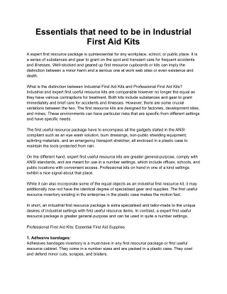 Essentials that need to be in Industrial First Aid Kits