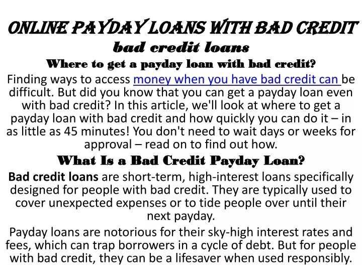 online payday loans with bad credit