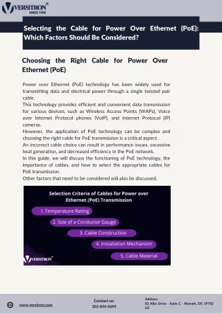 selecting the cable for power over ethernet
