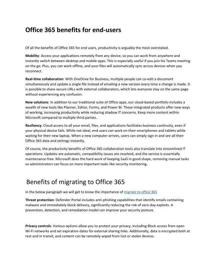 office 365 benefits for end users