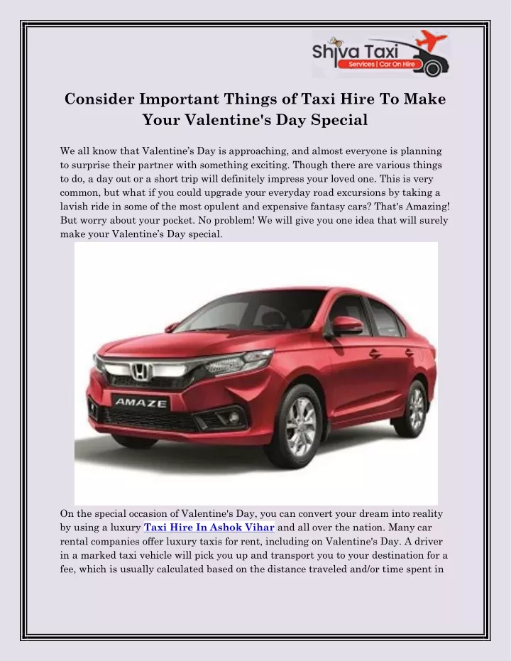 consider important things of taxi hire to make