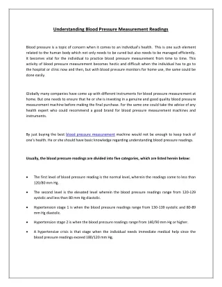 understanding blood pressure measurement readings