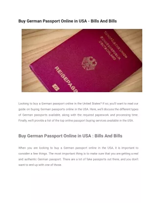 Buy German Passport Online in USA - Bills And Bills
