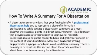 How To Write A Summary For A Dissertation