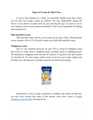 types of cream their uses