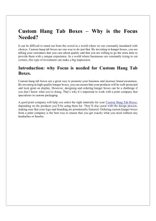 Custom Hang Tab Boxes – Why is the Focus Needed