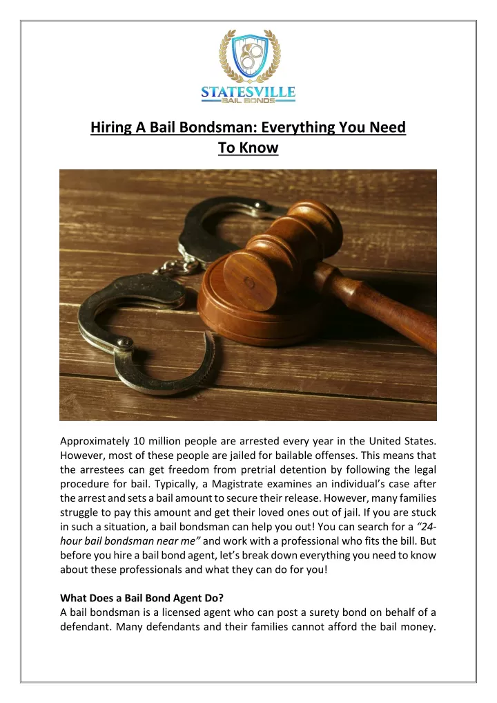 hiring a bail bondsman everything you need to know