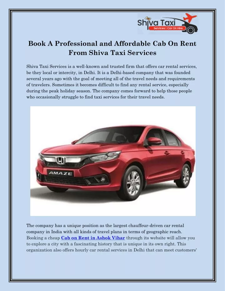 book a professional and affordable cab on rent