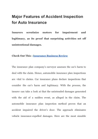Major Features of Accident Inspection for Auto Insurance