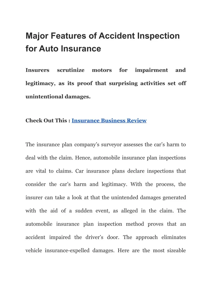 major features of accident inspection for auto