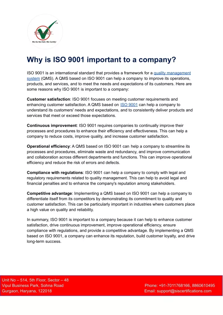 why is iso 9001 important to a company