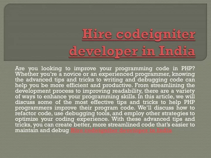 hire codeigniter developer in india