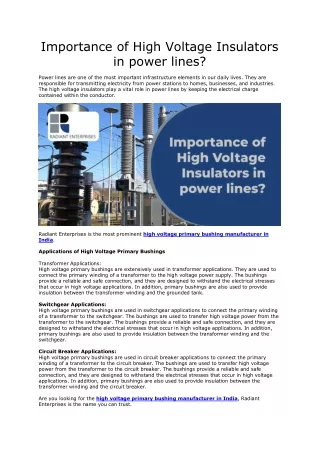 importance of high voltage insulators in power