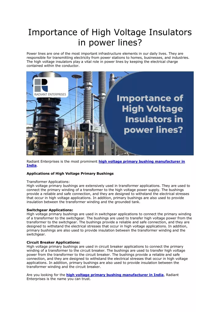 importance of high voltage insulators in power