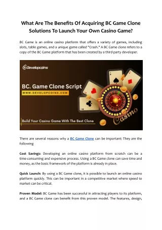 what are the benefits of acquiring bc game clone