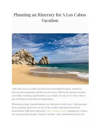 Planning an Itinerary for A Los Cabos Vacation