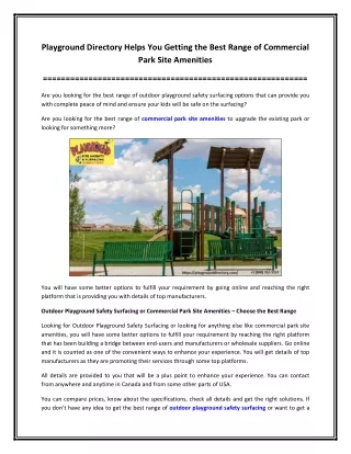 Playground Directory Helps You Getting the Best Range of Commercial Park Site Amenities