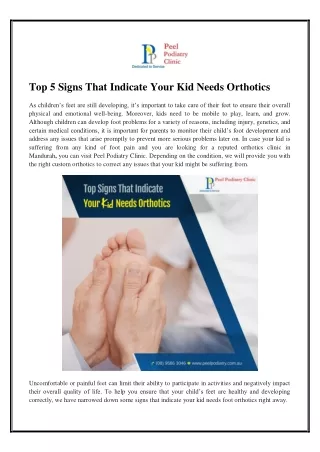 Top 5 Signs That Indicate Your Kid Needs Orthotics