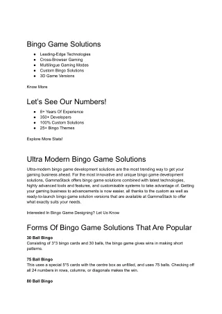 bingo game solutions