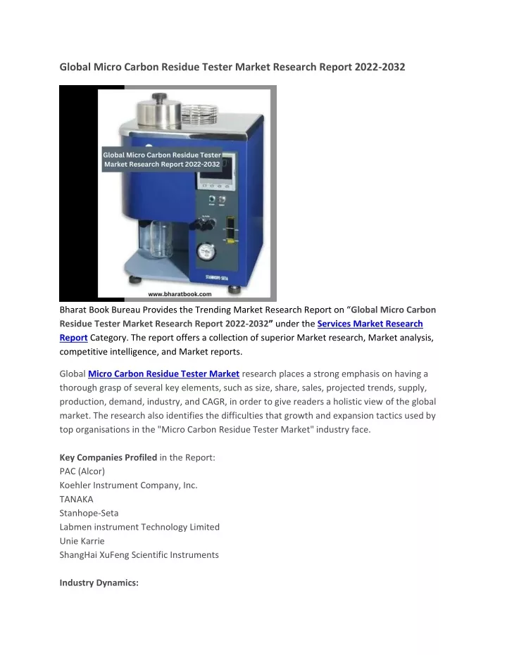 global micro carbon residue tester market