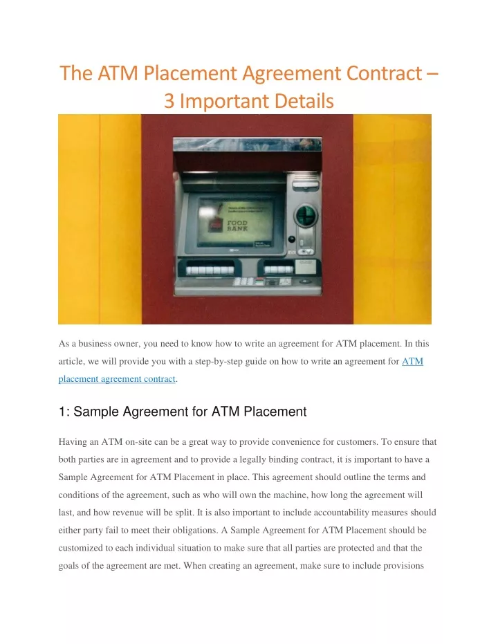 the atm placement agreement contract 3 important
