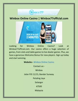 Winbox Online Casino  Winbox77official