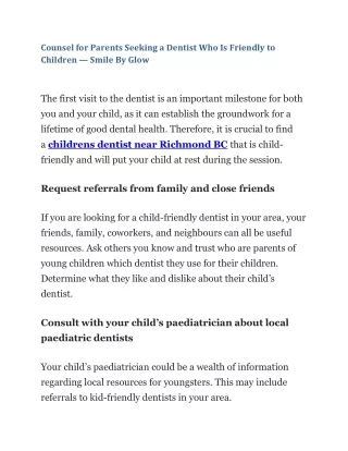 Counsel for Parents Seeking a Dentist Who Is Friendly to Children — Smile By Glow