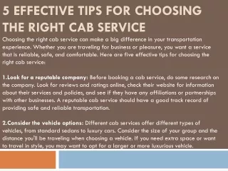 5 Effective Tips for Choosing the Right Cab Service