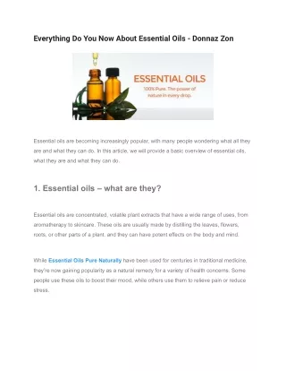 Everything Do You Now About Essential Oils - Donnaz Zon