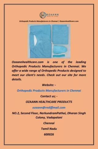 Orthopedic Products Manufacturers In Chennai  Ozaannhealthcare