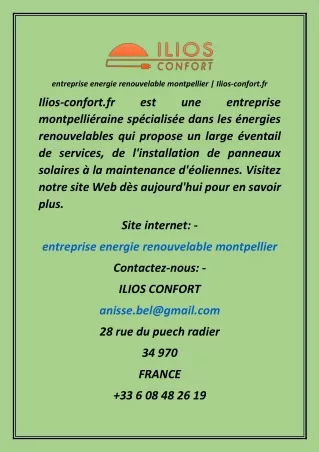entreprise energie renouvelable montpellier  Ilios-confort.fr