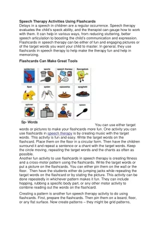 speech therapy activities using flashcards delays