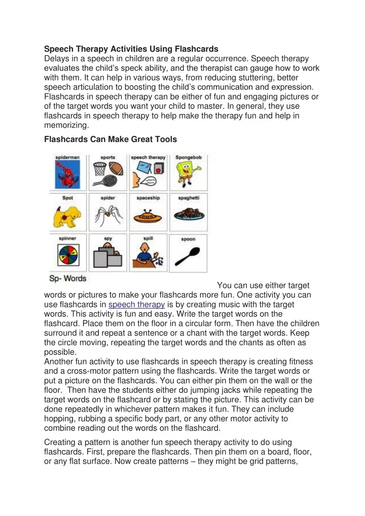 speech therapy activities using flashcards delays