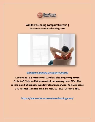 Window Cleaning Company Ontario | Raincrosswindowcleaning.com
